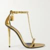 Flash Sale ❤️ TOM FORD Padlock Chain Embellished Metallic Leather 🩴 Sandals In Gold ⭐