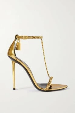 Flash Sale ❤️ TOM FORD Padlock Chain Embellished Metallic Leather 🩴 Sandals In Gold ⭐