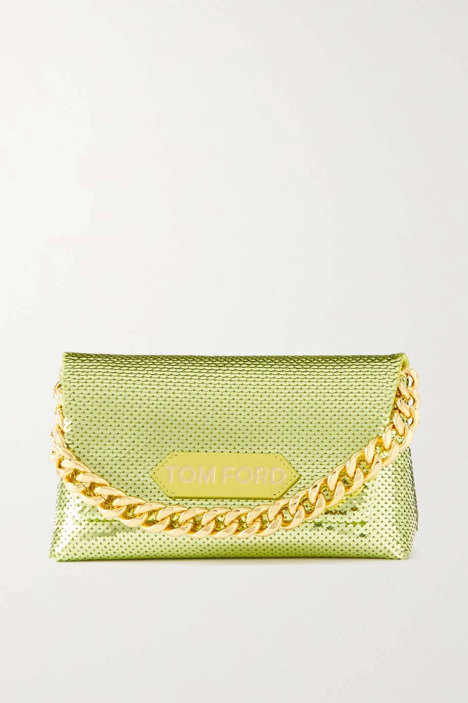 Cheap 👏 TOM FORD Mini Sequined Metallic Leather Clutch In Green 🥰