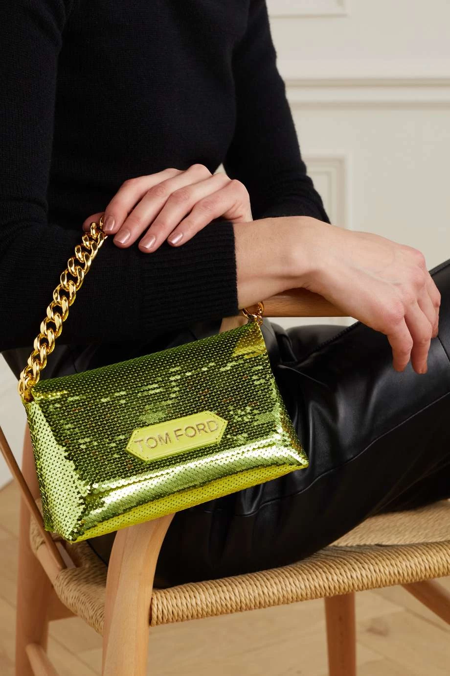 Cheap 👏 TOM FORD Mini Sequined Metallic Leather Clutch In Green 🥰 – Image 2