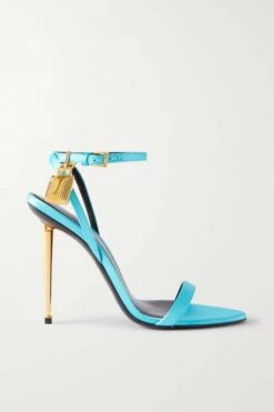 Best Pirce 🥰 TOM FORD Padlock Satin 🩴 Sandals In Turquoise ❤️