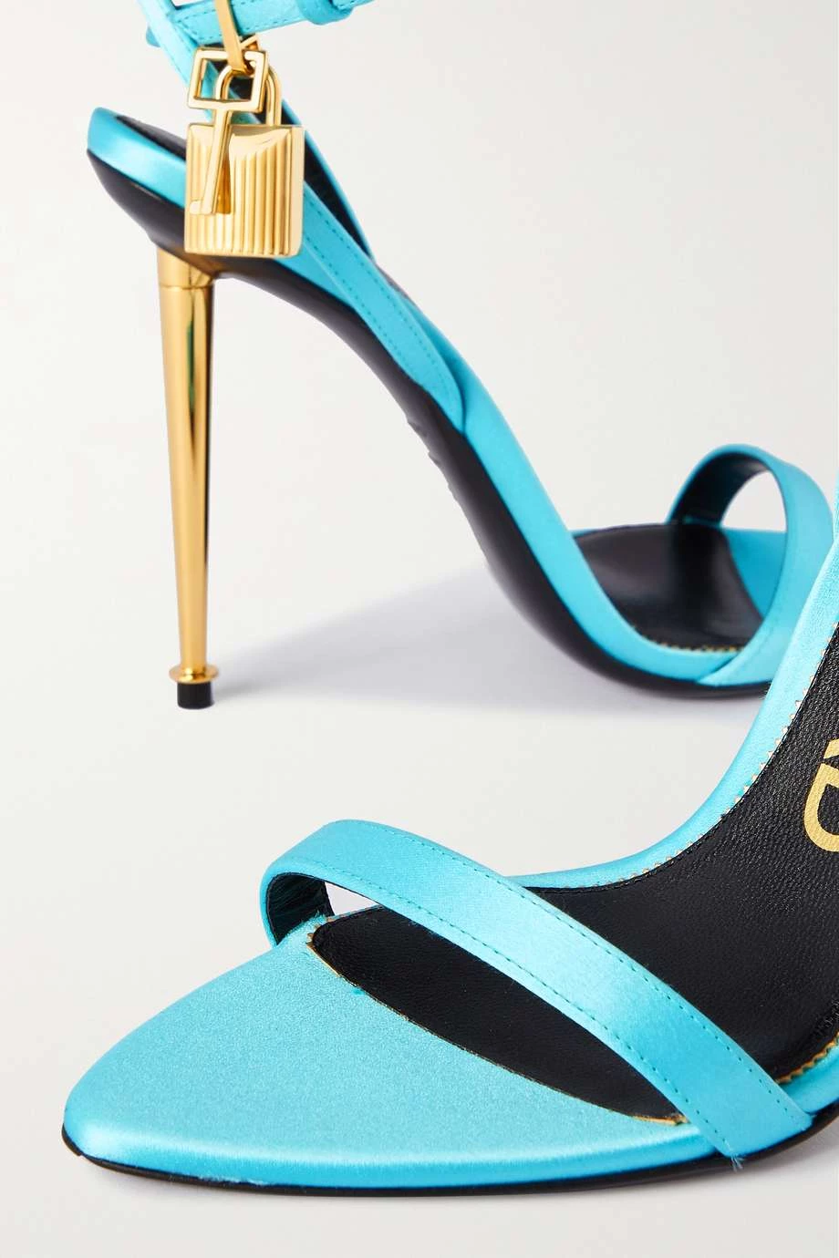 Best Pirce 🥰 TOM FORD Padlock Satin 🩴 Sandals In Turquoise ❤️ – Image 4