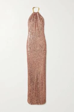 Best reviews of 😍 TOM FORD Embellished Sequined Tulle Halterneck Gown In Rose Gold 🌟