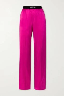 Best reviews of 💯 TOM FORD Velvet-trimmed Stretch-silk Satin Pants In Bright Pink ❤️