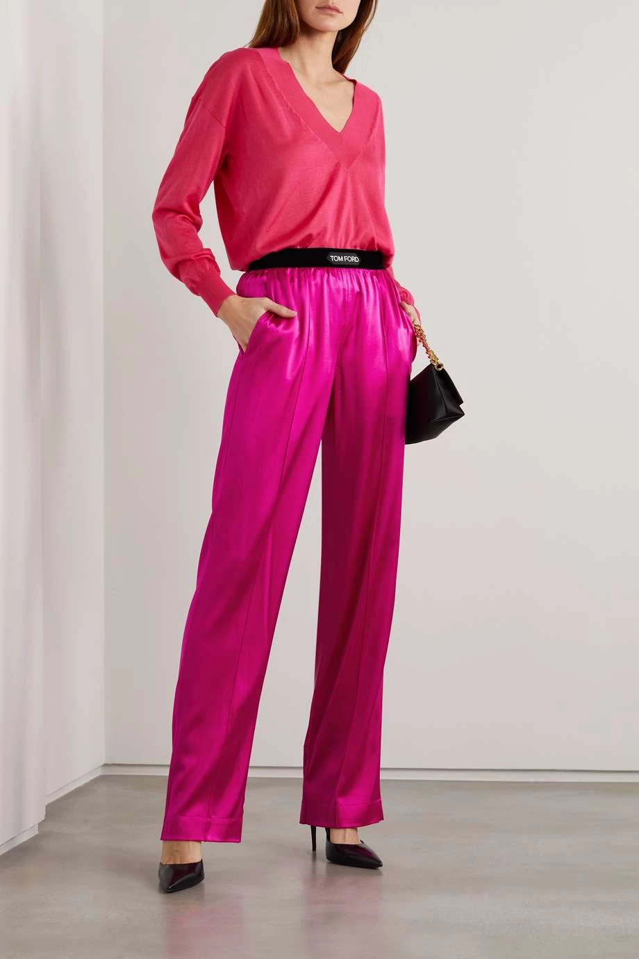 Best reviews of 💯 TOM FORD Velvet-trimmed Stretch-silk Satin Pants In Bright Pink ❤️ – Image 2