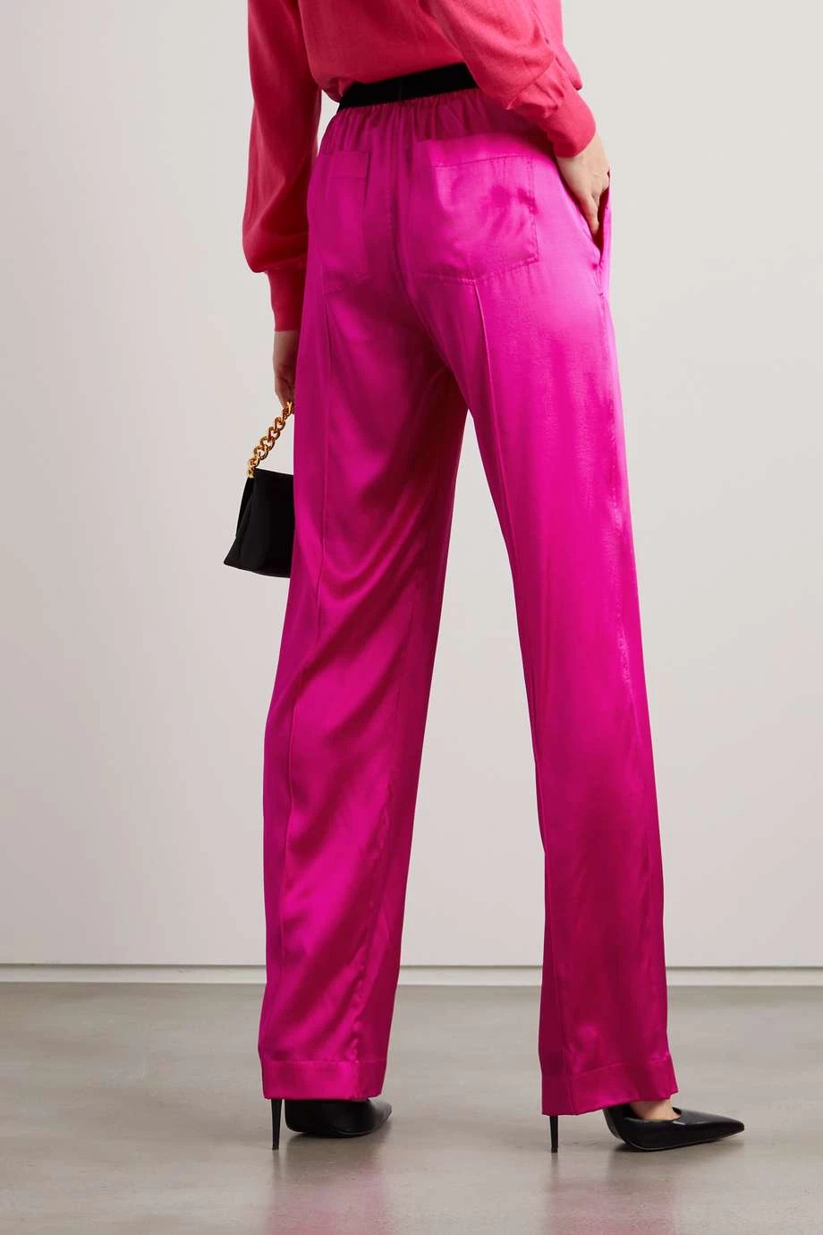 Best reviews of 💯 TOM FORD Velvet-trimmed Stretch-silk Satin Pants In Bright Pink ❤️ – Image 3