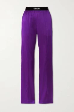Wholesale 🧨 TOM FORD Velvet-trimmed Stretch-silk Satin Pants In Purple 🌟
