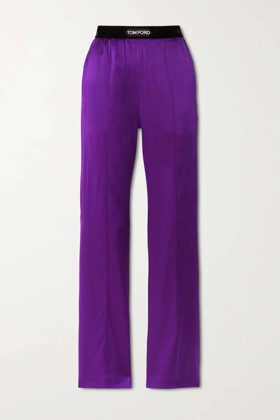 Wholesale 🧨 TOM FORD Velvet-trimmed Stretch-silk Satin Pants In Purple 🌟