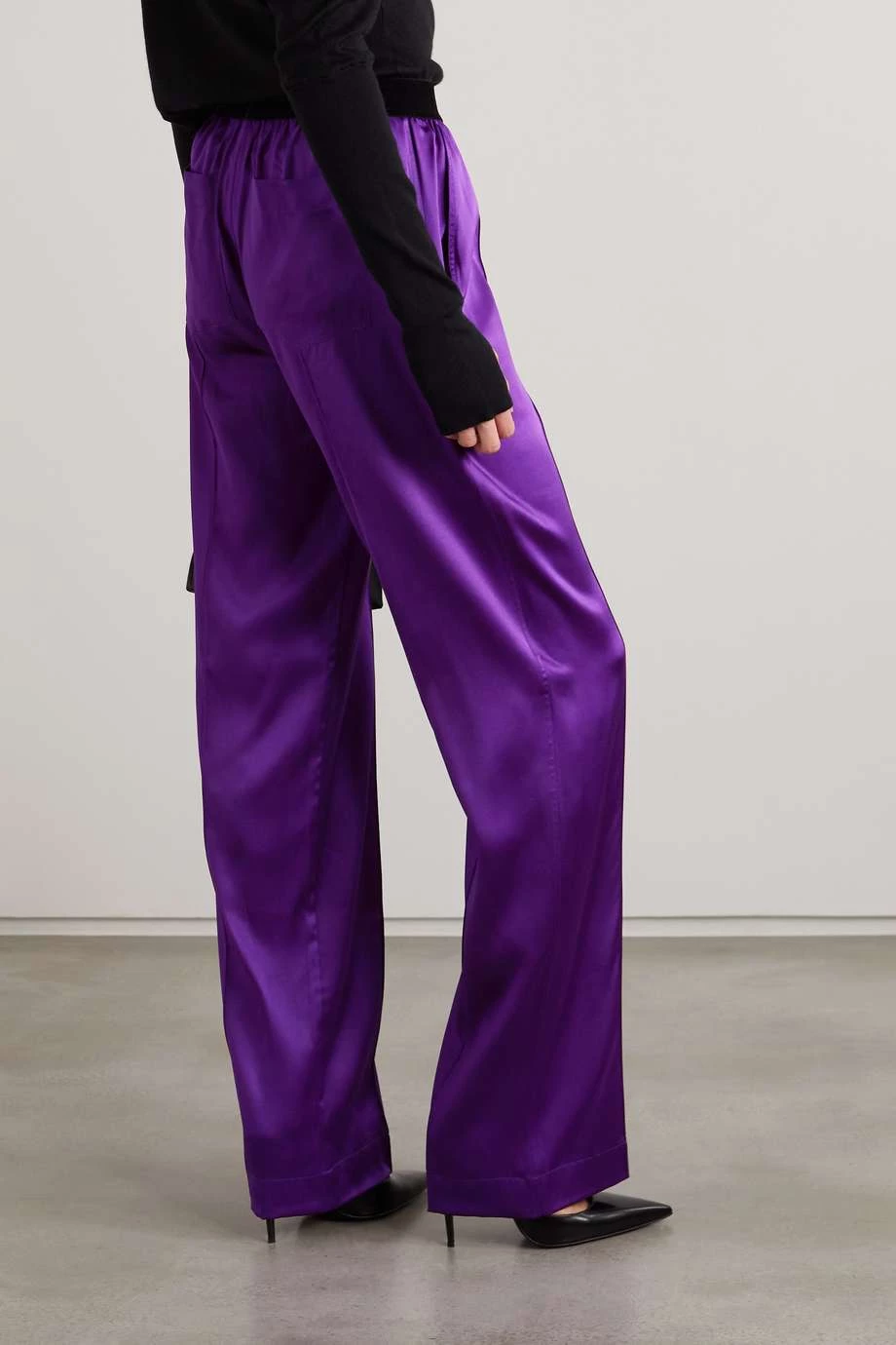 Wholesale 🧨 TOM FORD Velvet-trimmed Stretch-silk Satin Pants In Purple 🌟 – Image 3