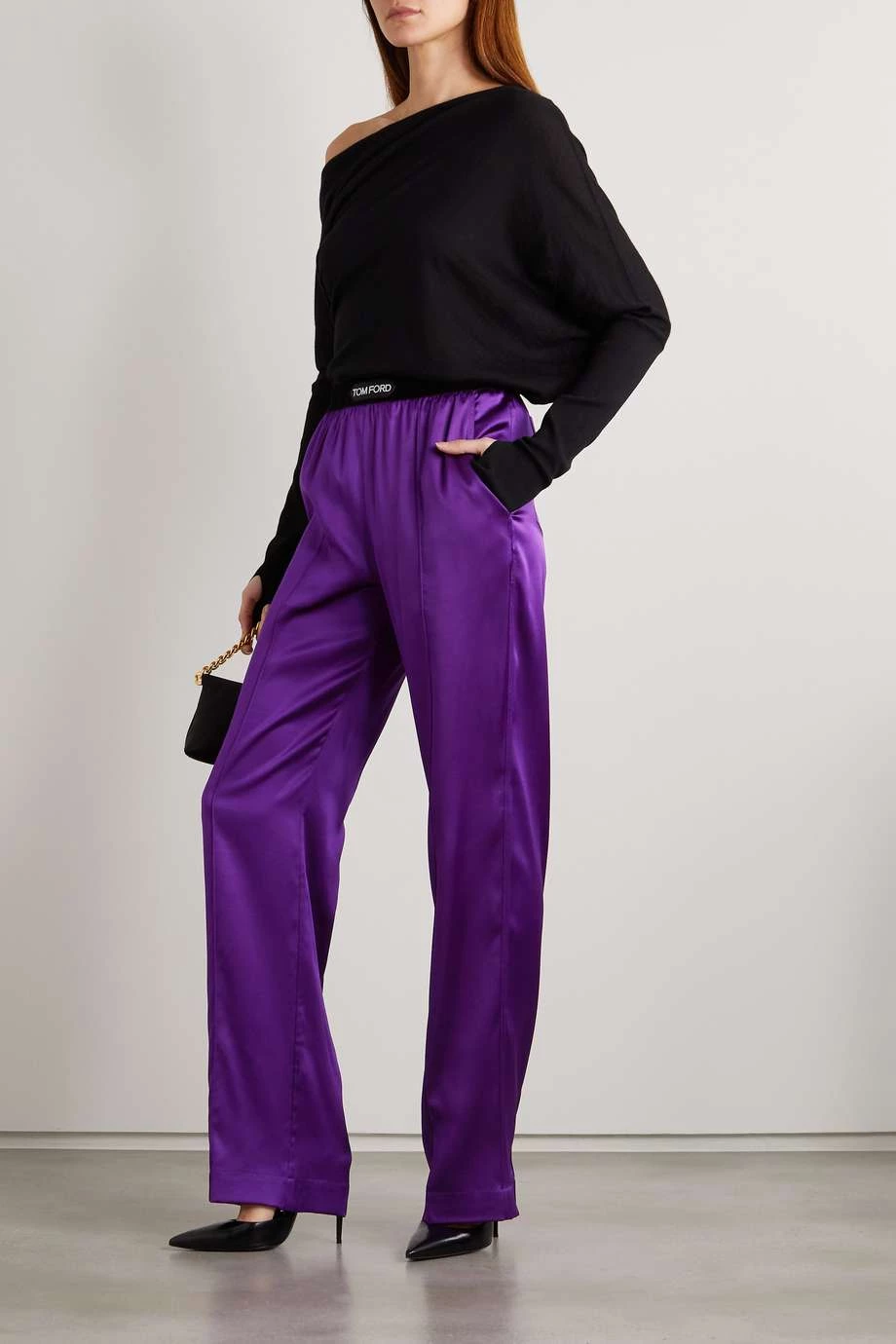 Wholesale 🧨 TOM FORD Velvet-trimmed Stretch-silk Satin Pants In Purple 🌟 – Image 5