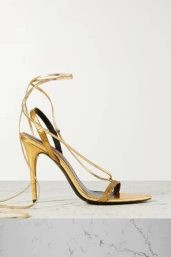 Best deal ⭐ TOM FORD Tasseled Logo-debossed Metallic Leather 🩴 Sandals In Gold 🤩