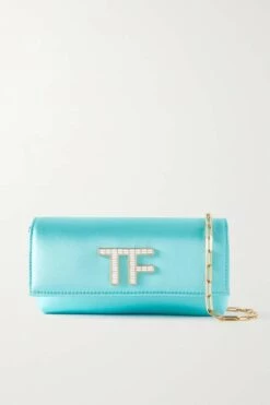 Cheapest ⌛ TOM FORD Mini Embellished Satin Shoulder Bag In Blue ✔️