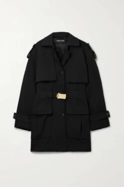 Brand new 🔥 TOM FORD Belted Frayed Cotton-jersey Trench 🧥 Coat In Black 💯