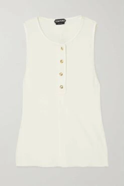 Cheapest ⌛ TOM FORD Leather-trimmed Stretch-jersey Tank In White 🧨