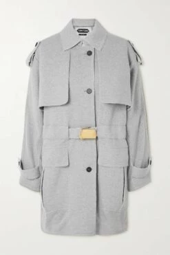 Cheap 😀 TOM FORD Belted Frayed Cotton-jersey Trench 🧥 Coat In Gray ✨