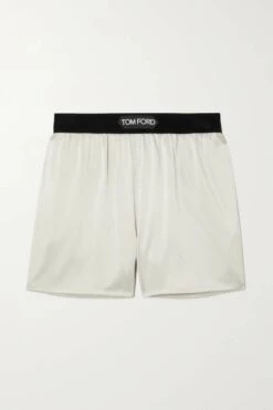 Brand new 👏 TOM FORD Velvet-trimmed Stretch-silk Satin Shorts In Platinum 👍