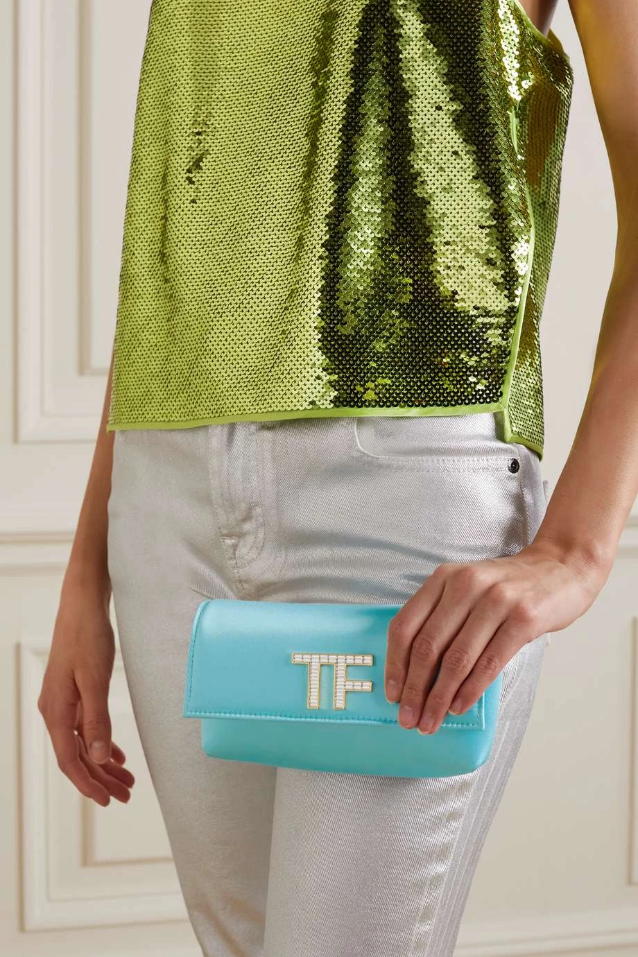 Cheapest ⌛ TOM FORD Mini Embellished Satin Shoulder Bag In Blue ✔️ – Image 6