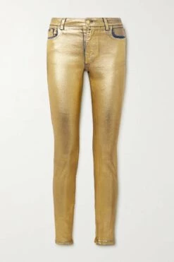 New 🥰 TOM FORD Metallic 🧥 Coated Mid-rise Skinny 👖 Jeans In Gold ⭐