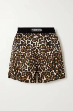 New 😉 TOM FORD Velvet-trimmed Leopard-print Silk-blend Satin Shorts In Leopard Print 🛒