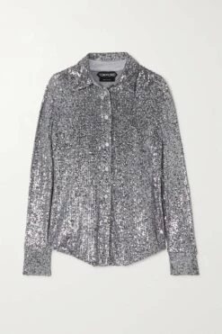 Coupon 🔥 TOM FORD Sequined Tulle 👚 Shirt In Light Gray 👍