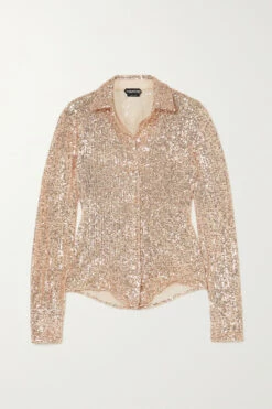 Best deal 🌟 TOM FORD Sequined Tulle 👚 Shirt In Rose Gold ⌛