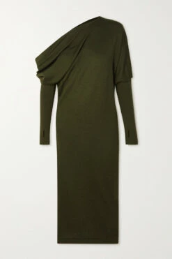 Brand new 👏 TOM FORD One-shoulder Cashmere And Silk-blend Midi 👗 Dress In Army Green 🤩