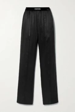 Cheapest ✔️ TOM FORD Velvet-trimmed Stretch-silk Satin Pants In Black 🔥