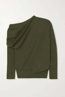 Promo 😍 TOM FORD One-shoulder Cashmere And Silk-blend Sweater In Army Green 👏