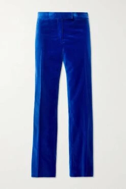 Cheapest 🥰 TOM FORD Cropped Silk Satin-trimmed Cotton-velvet Slim-leg Pants In Cobalt Blue 😉