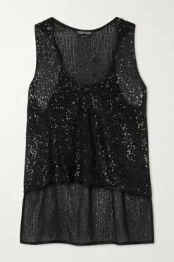 Best Sale 🔔 TOM FORD Sequined Tulle Tank In Black ⭐