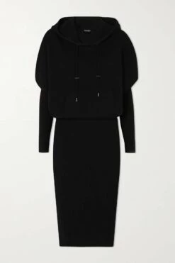 New 🔔 TOM FORD Hooded Ribbed Cashmere-blend 👗 Dress In Black 🎉