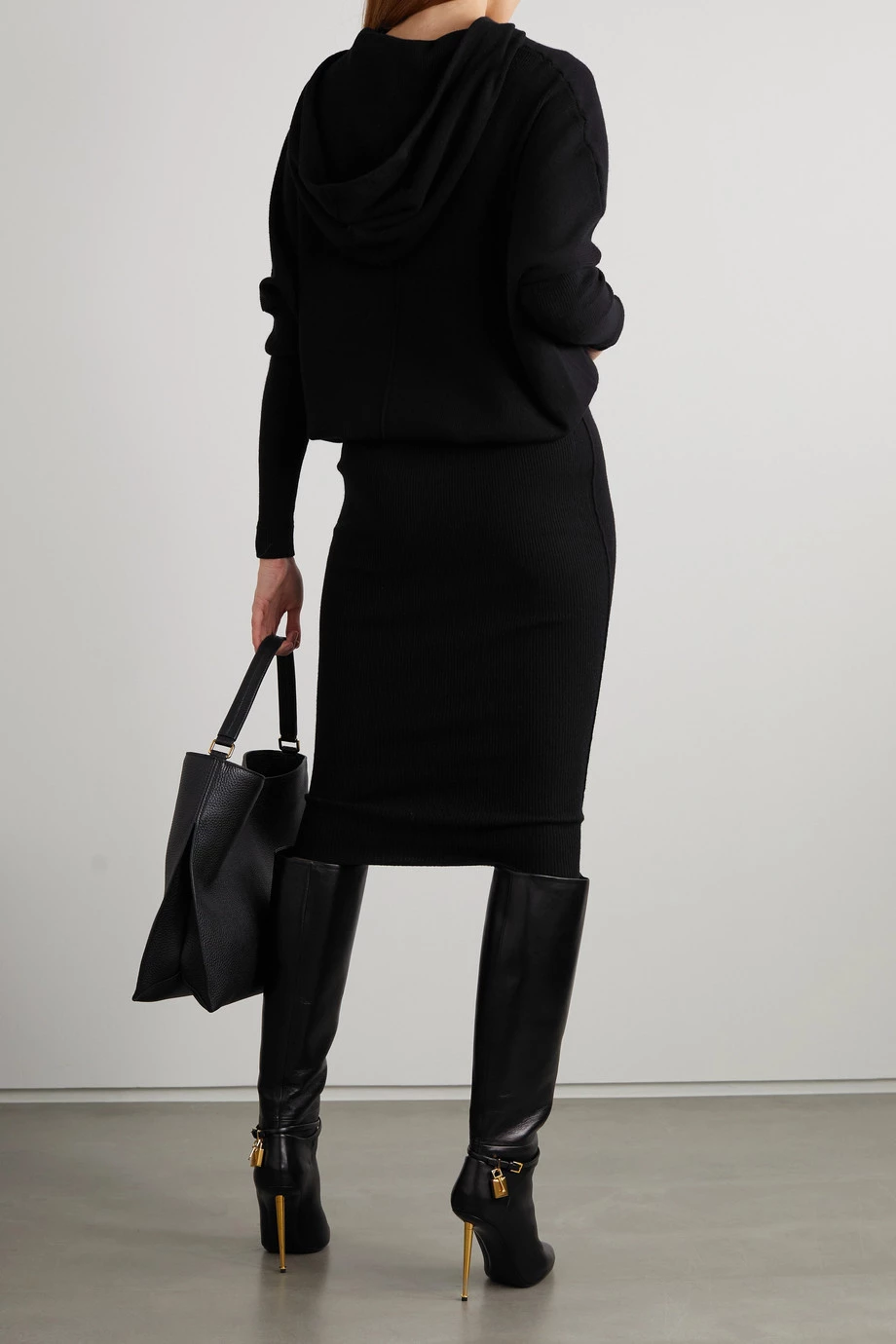 New 🔔 TOM FORD Hooded Ribbed Cashmere-blend 👗 Dress In Black 🎉 – Image 3