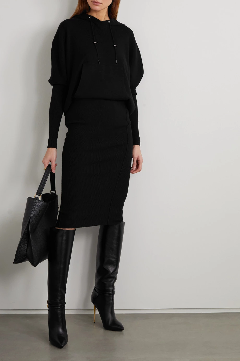 New 🔔 TOM FORD Hooded Ribbed Cashmere-blend 👗 Dress In Black 🎉 – Image 5