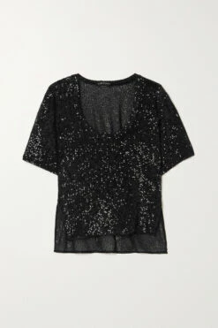 Deals 👏 TOM FORD Sequined Tulle T-shirt In Black ❤️
