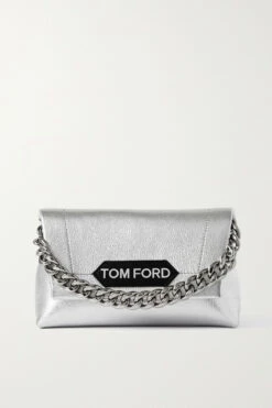 Hot Sale 👏 TOM FORD Chain Mini Metallic Leather Clutch In Silver 🤩