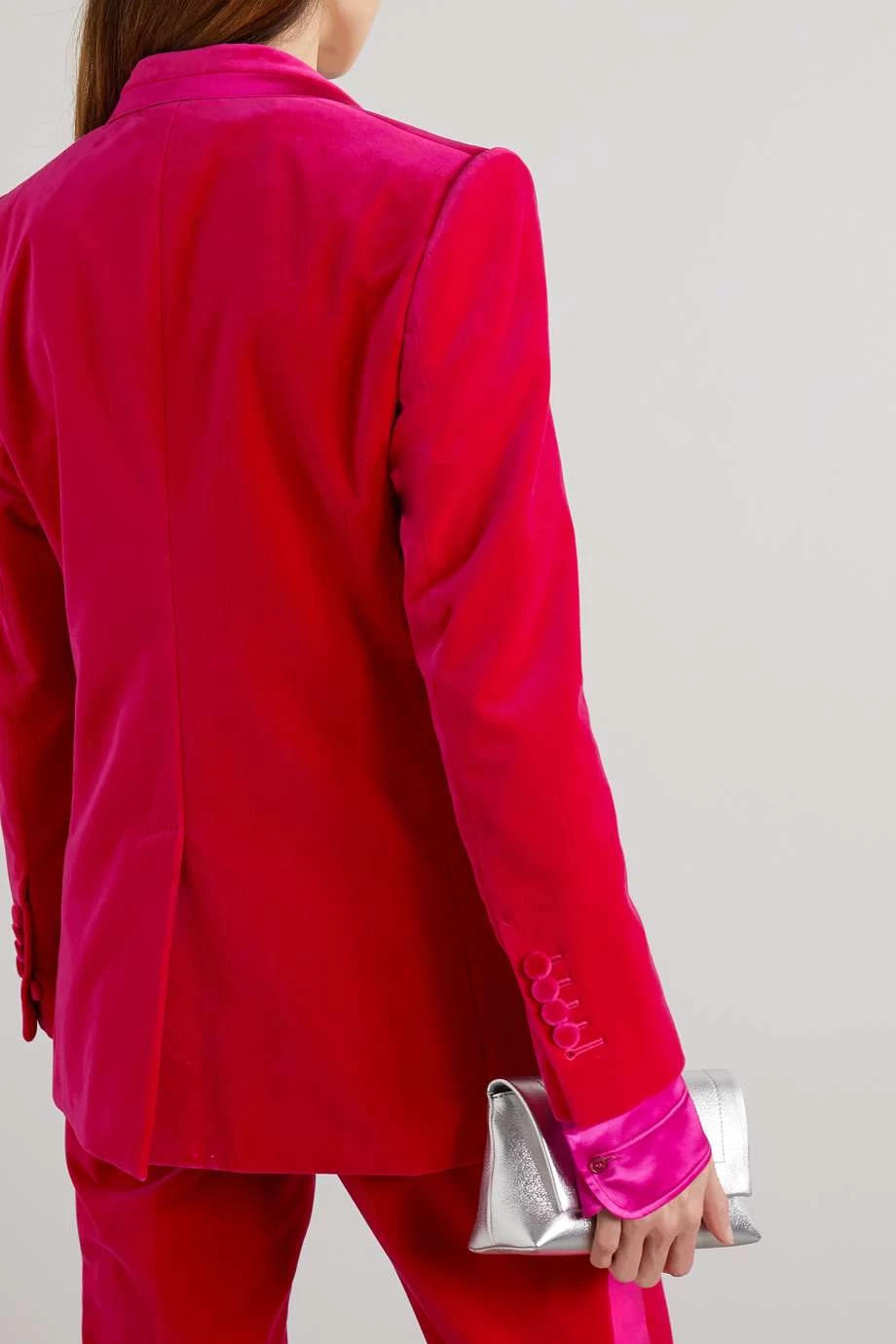 Budget 🔔 TOM FORD Silk Satin-trimmed Cotton-velvet Blazer In Magenta 🔥 – Image 3