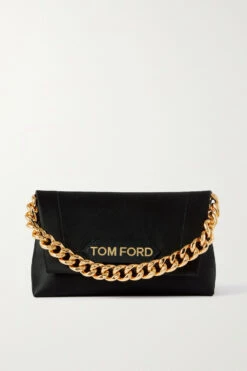 Wholesale ⌛ TOM FORD Chain Leather-trimmed Satin Clutch In Black 🔔