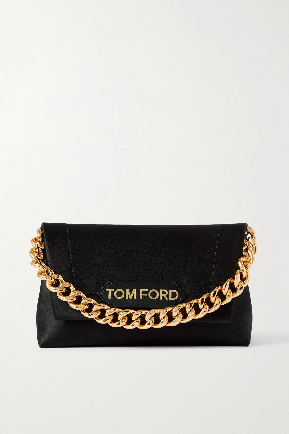 Wholesale ⌛ TOM FORD Chain Leather-trimmed Satin Clutch In Black 🔔