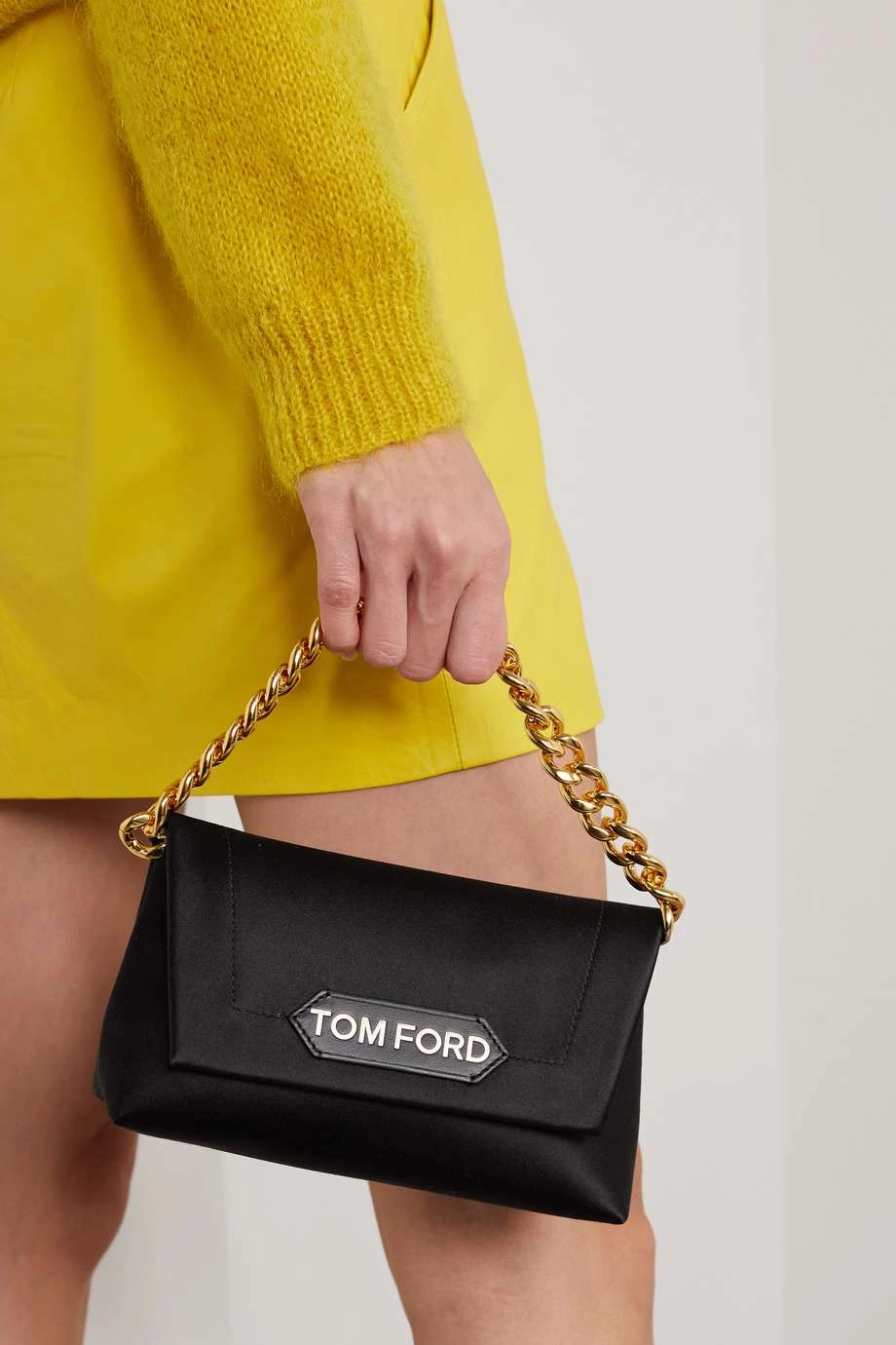 Wholesale ⌛ TOM FORD Chain Leather-trimmed Satin Clutch In Black 🔔 – Image 2