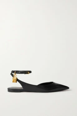 Hot Sale ✔️ TOM FORD Padlock Embellished Leather Point-toe Flats In Black ⌛