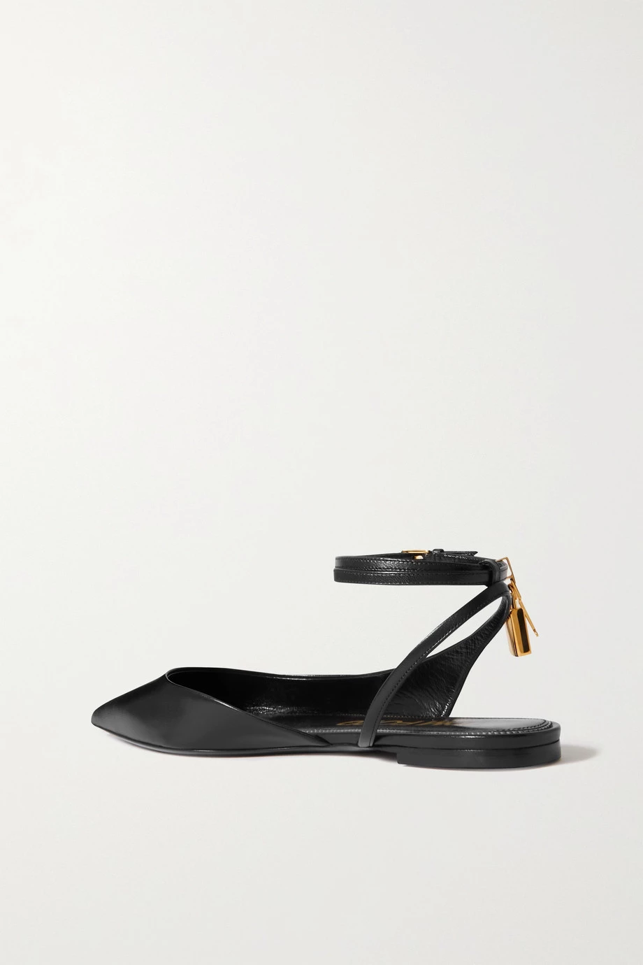 Hot Sale ✔️ TOM FORD Padlock Embellished Leather Point-toe Flats In Black ⌛ – Image 3
