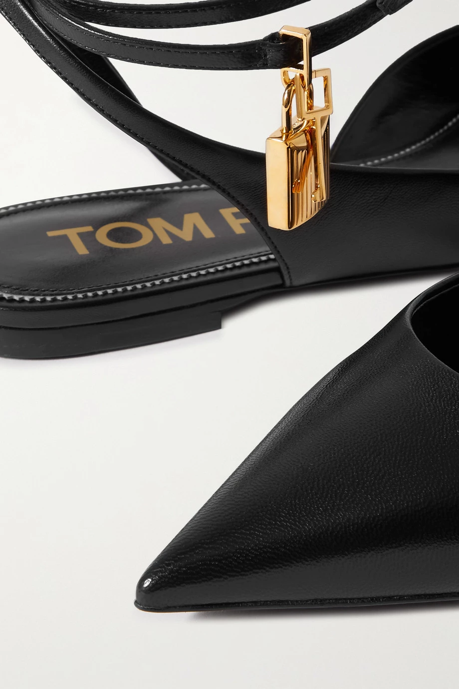 Hot Sale ✔️ TOM FORD Padlock Embellished Leather Point-toe Flats In Black ⌛ – Image 4