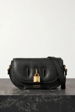 New 💯 TOM FORD Padlock Mini Textured-leather Shoulder Bag In Black 🎉