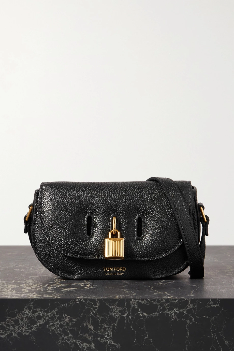 New 💯 TOM FORD Padlock Mini Textured-leather Shoulder Bag In Black 🎉