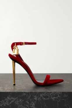 Budget 🔔 TOM FORD Padlock Embellished Velvet 🩴 Sandals In Red 😍