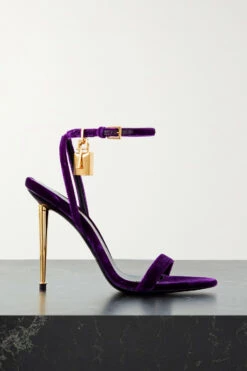 Outlet 👏 TOM FORD Padlock Velvet 🩴 Sandals In Purple 🤩