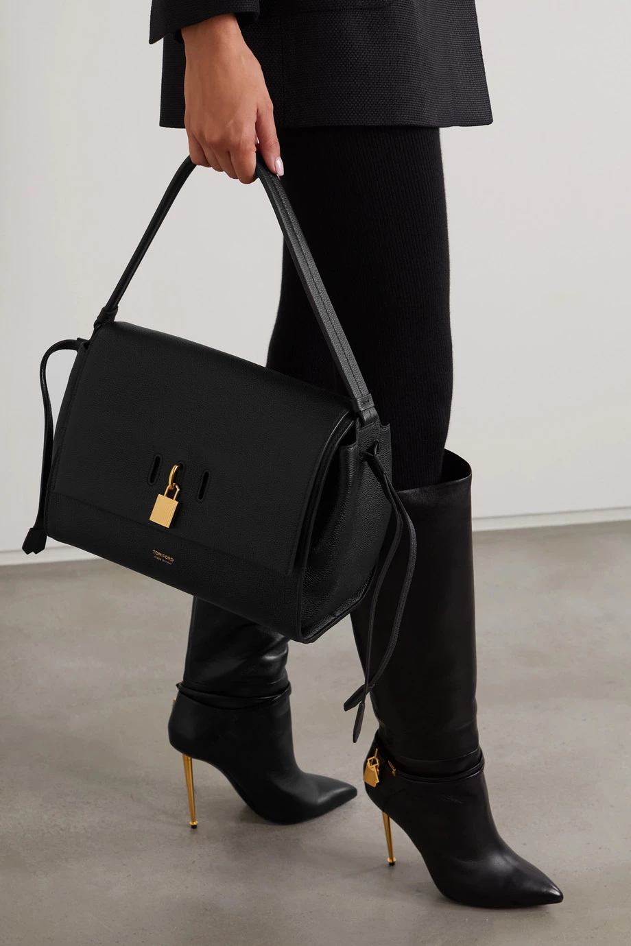 Deals 🤩 TOM FORD Padlock Medium Textured-leather Shoulder Bag In Black 😉 – Image 2