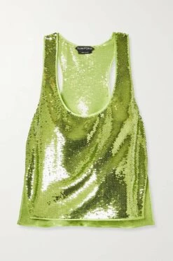 Best deal ✔️ TOM FORD Silk-trimmed Sequined Stretch-tulle Tank In Lime Green 🧨