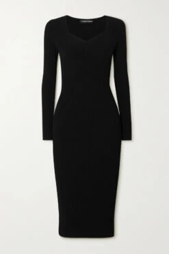 Budget 😍 TOM FORD Ribbed-knit Midi 👗 Dress In Black 👏