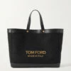 Budget 💯 TOM FORD T Screw Shopper Small Leather-trimmed Canvas Tote In Black 🔥
